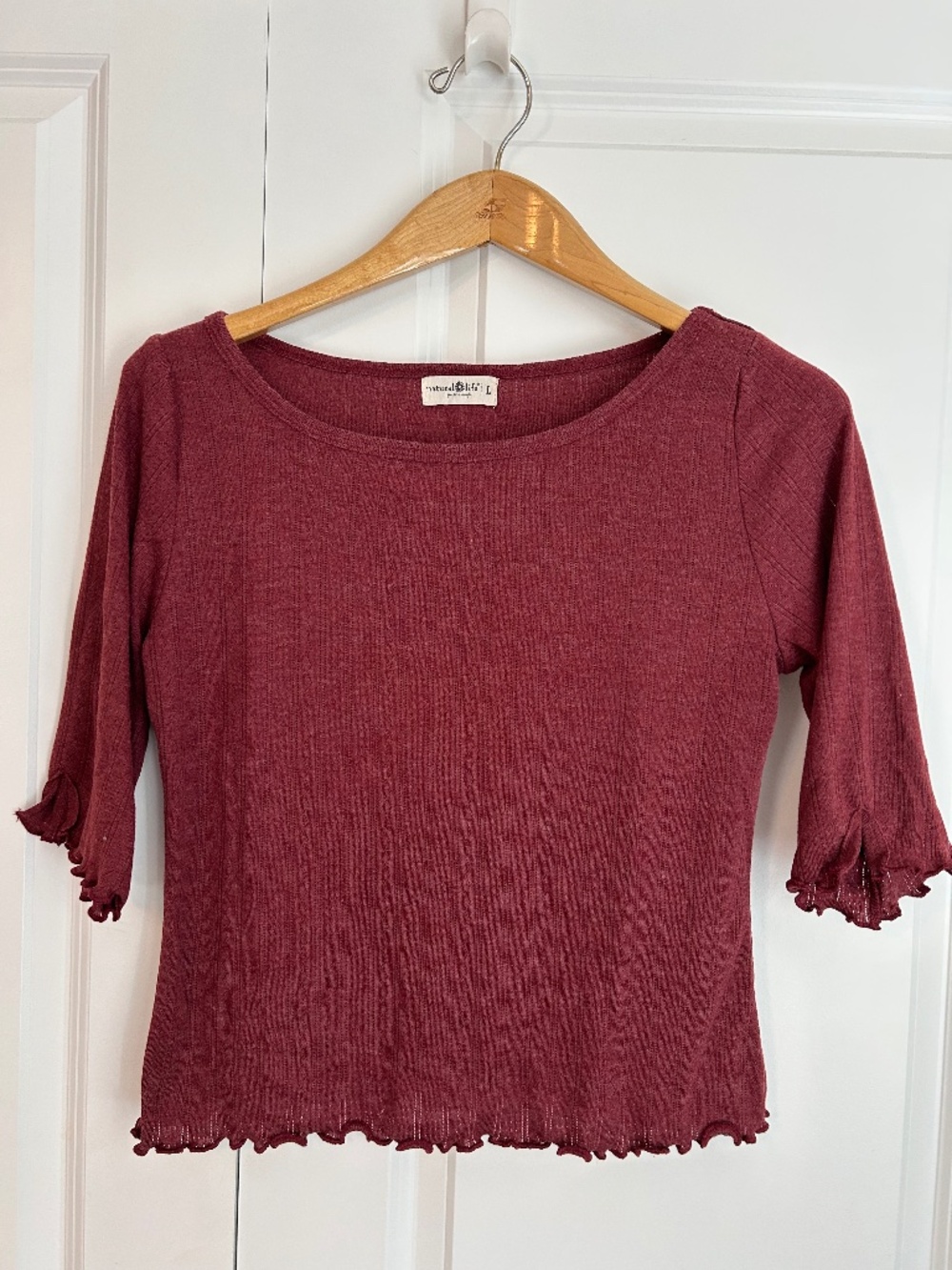 Natural Life Leah Pointelle Top in maroon red size L